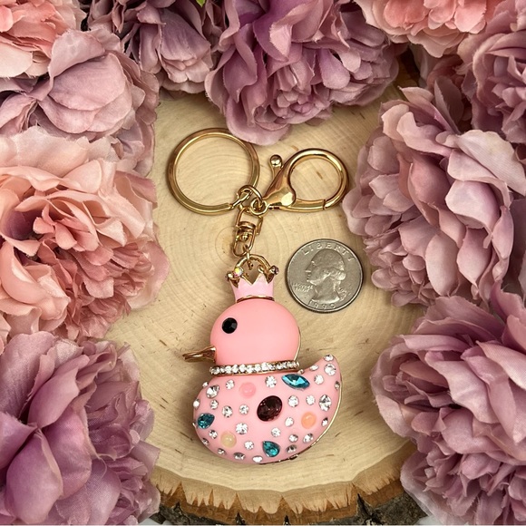 Pink Jeweled Duck with Crystals and Crown Keychain Charm - Picture 12 of 13